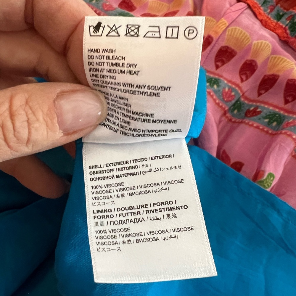FARM Rio Bright Turquoise Viscose Top with Multicolor Trim - Picture 5 of 5